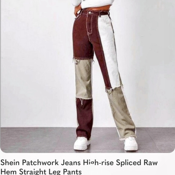 SHEIN Denim - SHEIN High Rise  Raw Hem Patchwork Jeans  Size M EUC